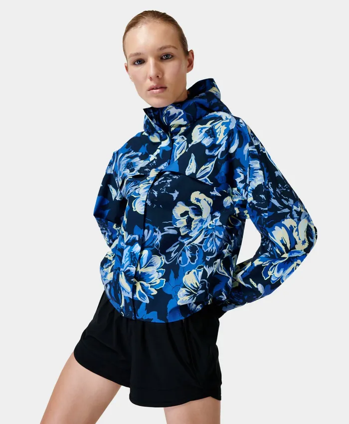 Coats and Jackets Women Sweaty Betty Pro Light Cropped Running Jacket Blue Large Ornate Floral Print