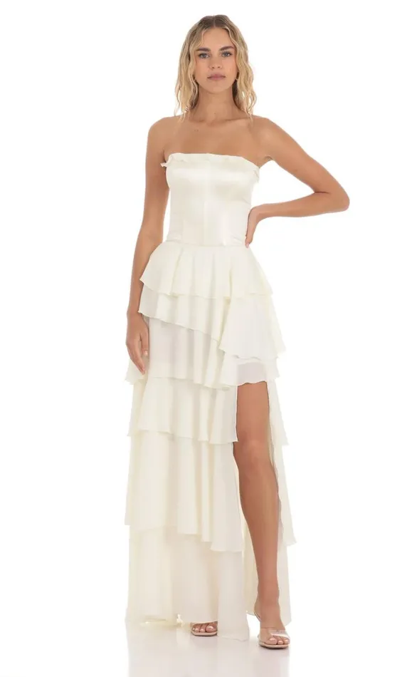 Corset Ruffle Strapless Maxi Dress Cream Women LUCY IN THE SKY Maxi Dresses