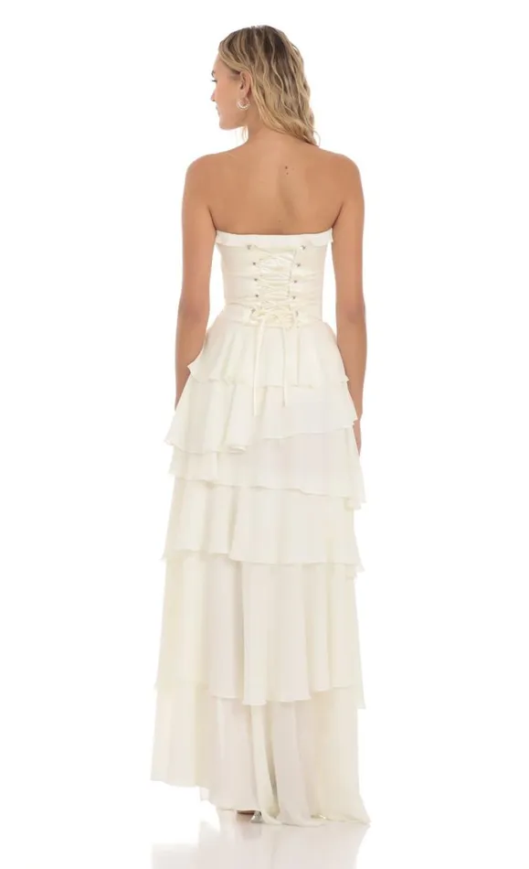 Corset Ruffle Strapless Maxi Dress Cream Women LUCY IN THE SKY Maxi Dresses Corset Ruffle Strapless Maxi Dress Cream Women LUCY IN THE SKY Maxi Dresses