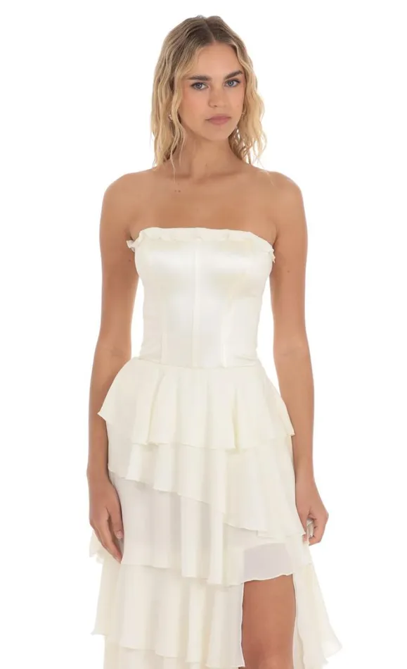 Corset Ruffle Strapless Maxi Dress Cream Women LUCY IN THE SKY Maxi Dresses Corset Ruffle Strapless Maxi Dress Cream Women LUCY IN THE SKY Maxi Dresses