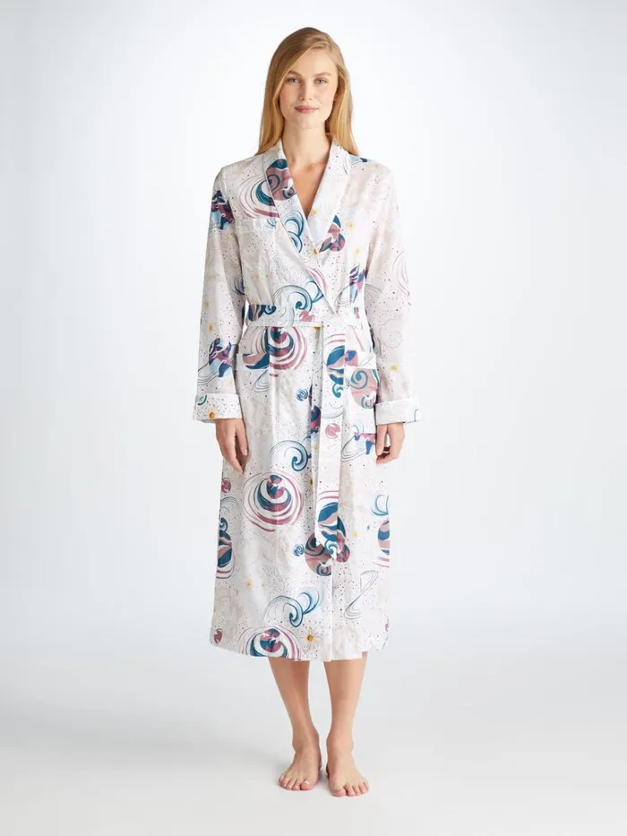 Cotton Pajamas Women Derek Rose Long Robe Ledbury 76 Cotton Batiste White