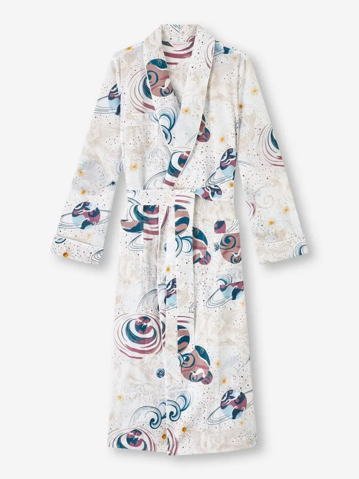 Cotton Pajamas Women Derek Rose Long Robe Ledbury 76 Cotton Batiste White