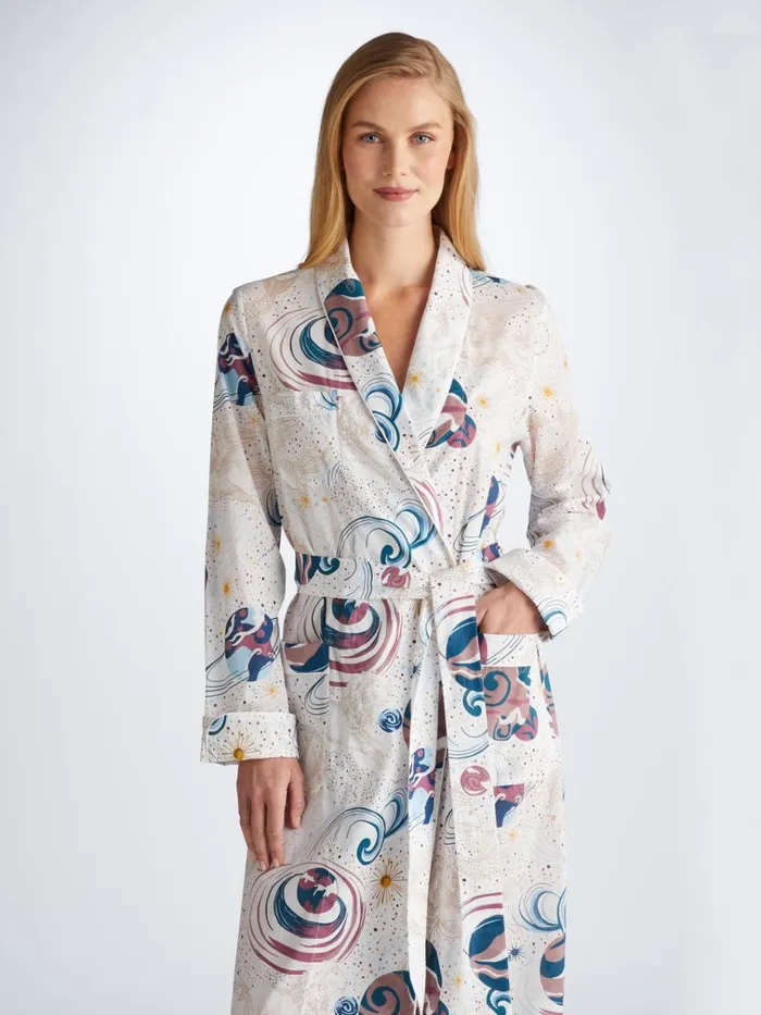 Cotton Pajamas Women Derek Rose Long Robe Ledbury 76 Cotton Batiste White