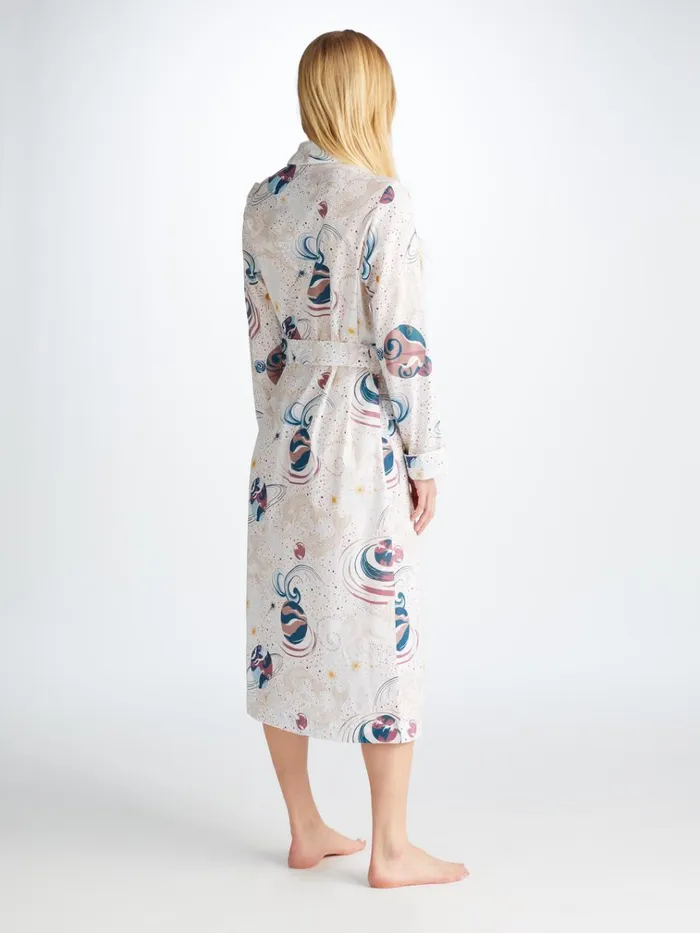Cotton Pajamas Women Derek Rose Long Robe Ledbury 76 Cotton Batiste White