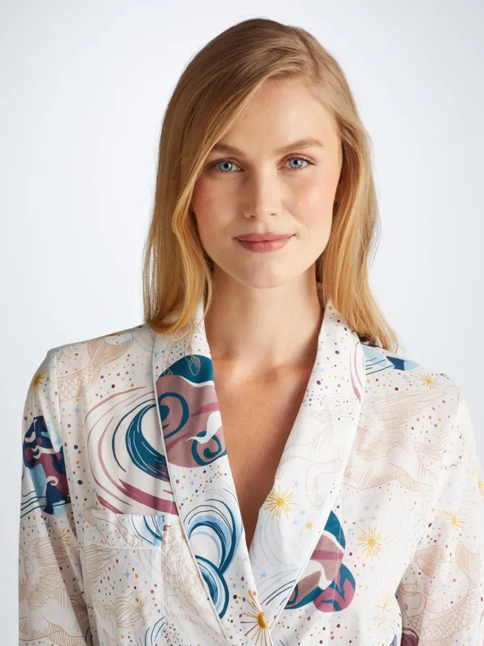 Cotton Pajamas Women Derek Rose Long Robe Ledbury 76 Cotton Batiste White