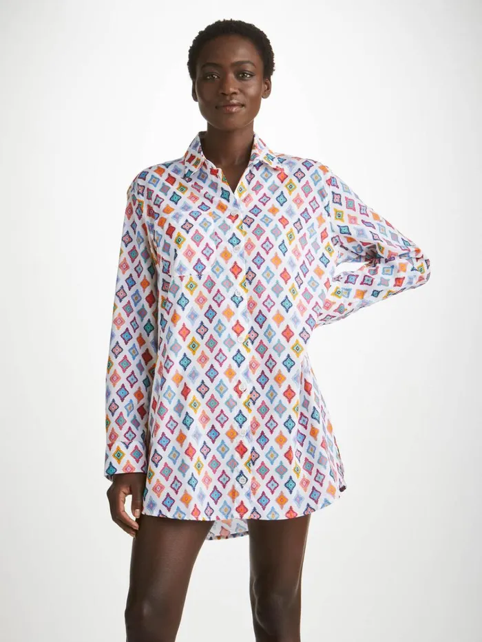 Cotton Pajamas Women Derek Rose Nightshirt Ledbury 66 Cotton Batiste Multi