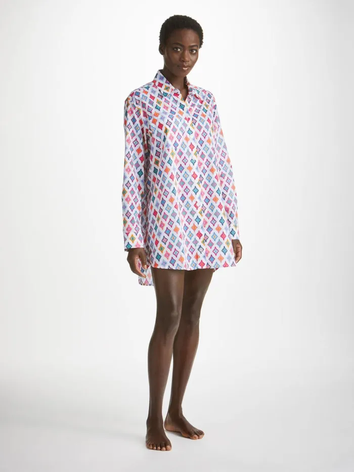 Cotton Pajamas Women Derek Rose Nightshirt Ledbury 66 Cotton Batiste Multi
