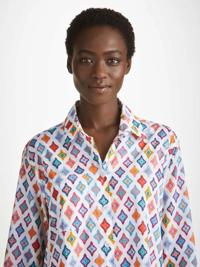 Cotton Pajamas Women Derek Rose Nightshirt Ledbury 66 Cotton Batiste Multi