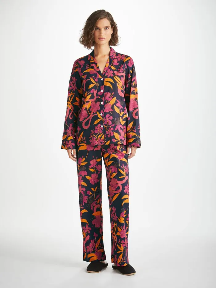 Cotton Pajamas Women Derek Rose Pajamas Ledbury 68 Cotton Batiste Navy