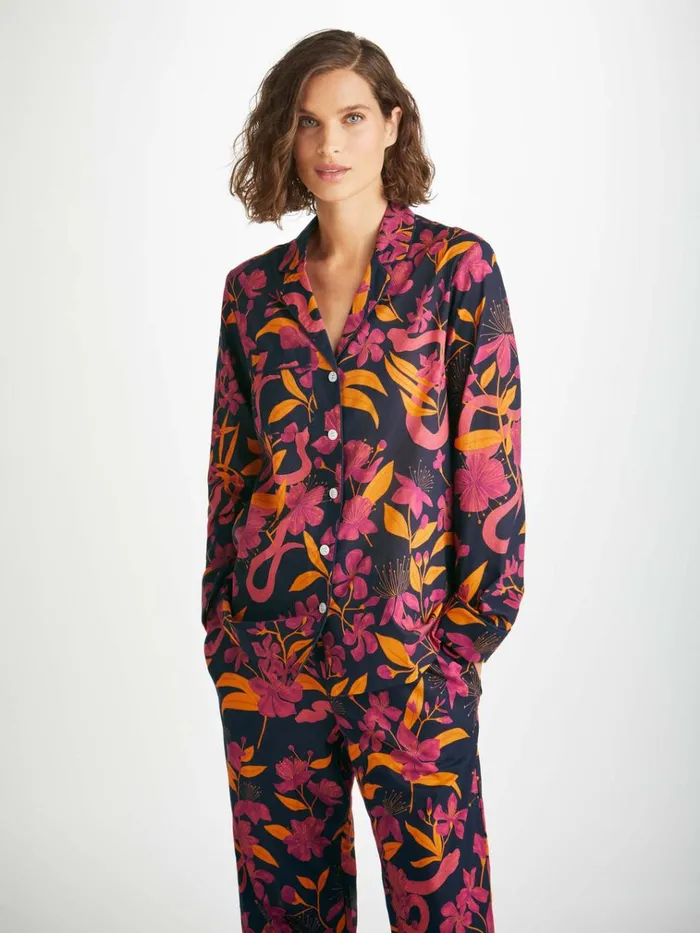 Cotton Pajamas Women Derek Rose Pajamas Ledbury 68 Cotton Batiste Navy