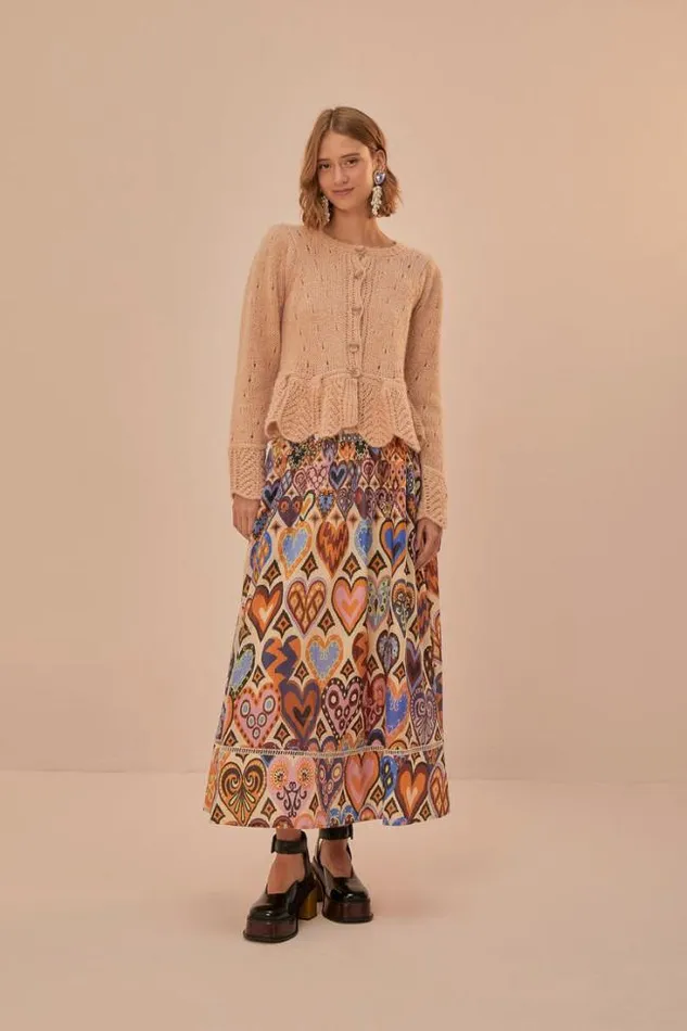 Cream Hearts Ikat Midi Skirt Women FARM Rio Skirts