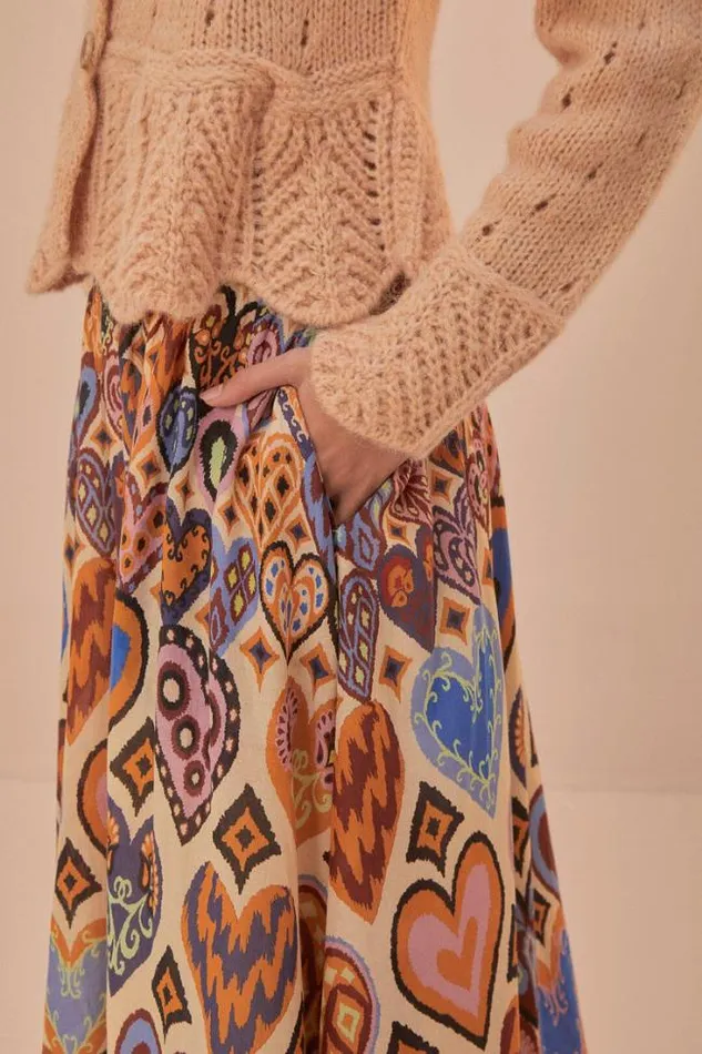 Cream Hearts Ikat Midi Skirt Women FARM Rio Skirts