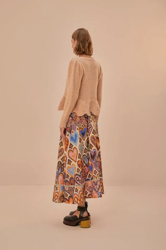 Cream Hearts Ikat Midi Skirt Women FARM Rio Skirts