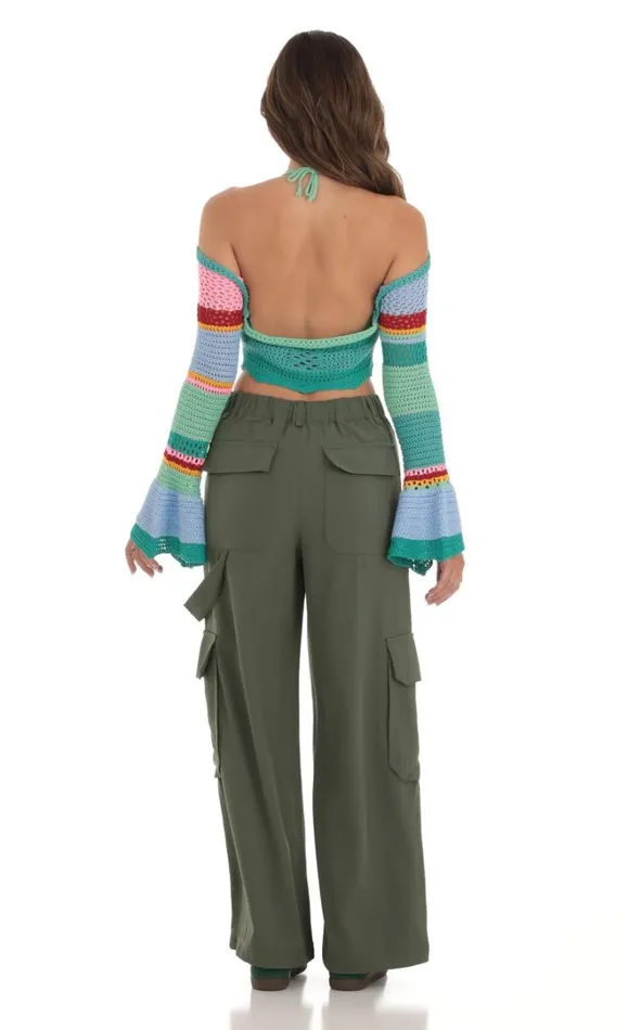 Crochet Bell Sleeve Top Multi Blue Women LUCY IN THE SKY Jumpers and Cardigans Crochet Bell Sleeve Top Multi Blue Women LUCY IN THE SKY Jumpers and Cardigans