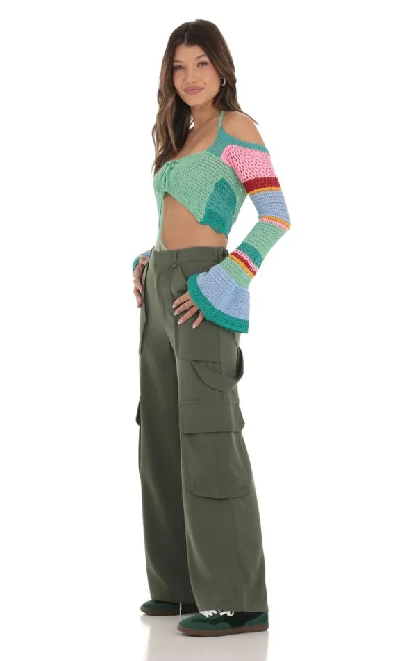 Crochet Bell Sleeve Top Multi Blue Women LUCY IN THE SKY Jumpers and Cardigans Crochet Bell Sleeve Top Multi Blue Women LUCY IN THE SKY Jumpers and Cardigans