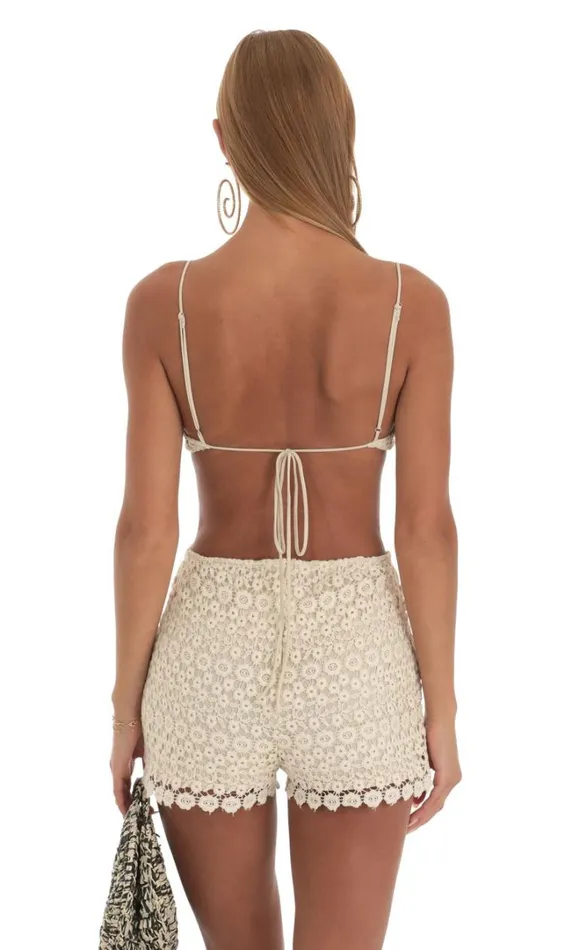 Crochet Romper Beige Women LUCY IN THE SKY Rompers