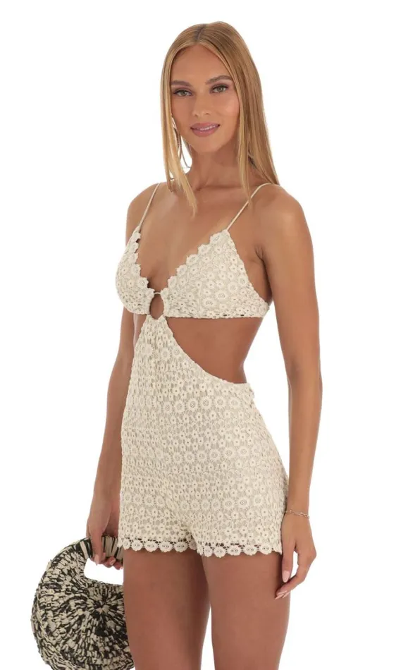 Crochet Romper Beige Women LUCY IN THE SKY Rompers