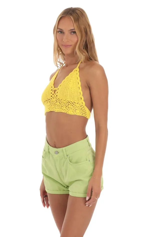 Crochet Top Yellow Women LUCY IN THE SKY Tops Crochet Top Yellow Women LUCY IN THE SKY Tops
