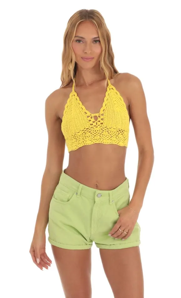 Crochet Top Yellow Women LUCY IN THE SKY Tops Crochet Top Yellow Women LUCY IN THE SKY Tops
