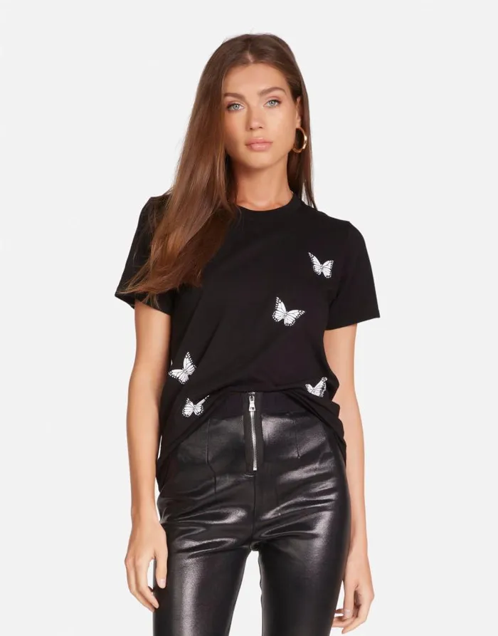 Croft Optimist Butterflies Black Women Lauren Moshi Short Sleeve