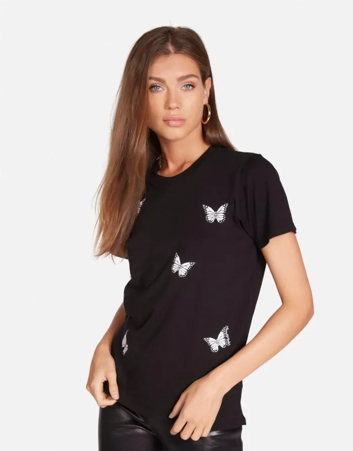 Croft Optimist Butterflies Black Women Lauren Moshi Short Sleeve
