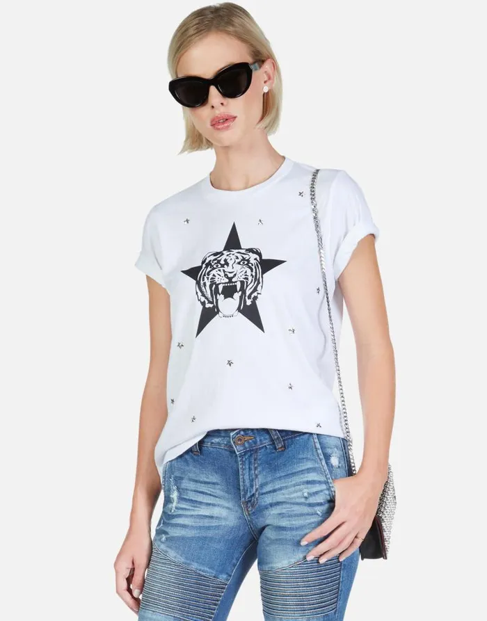 Croft Star Tiger White Women Lauren Moshi Short Sleeve