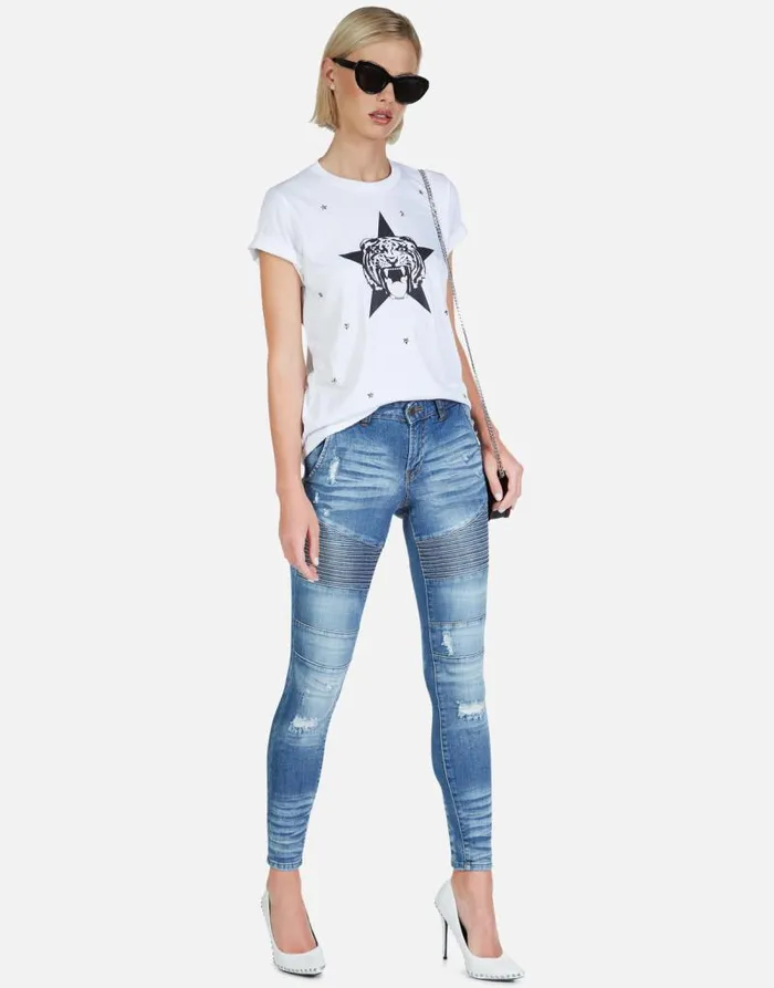 Croft Star Tiger White Women Lauren Moshi Short Sleeve