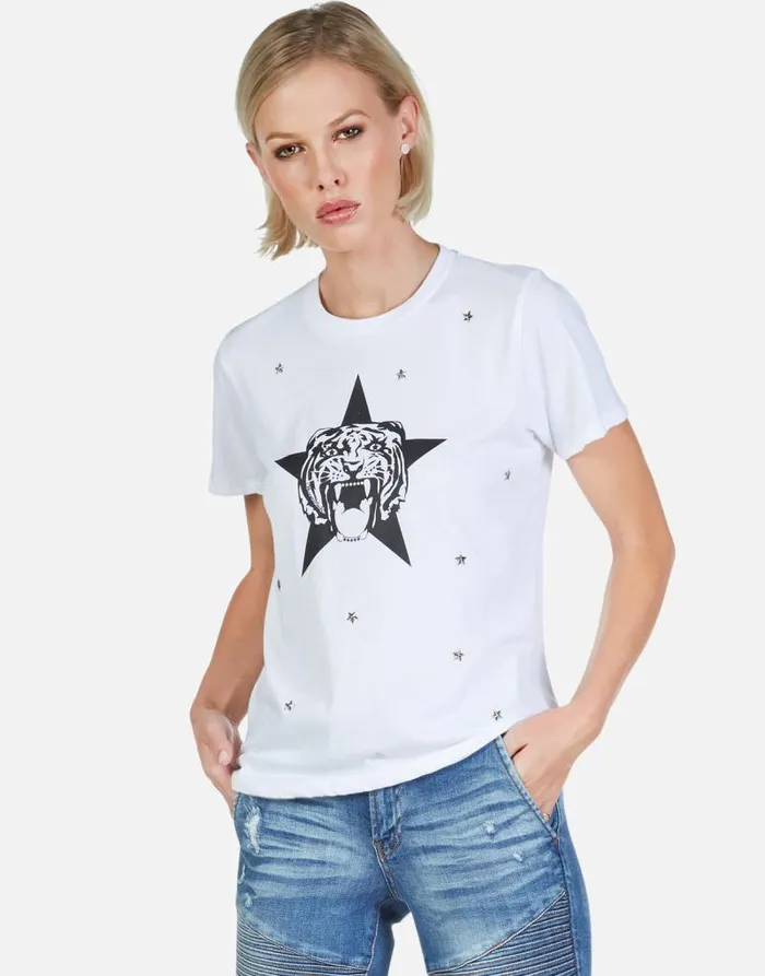 Croft Star Tiger White Women Lauren Moshi Short Sleeve