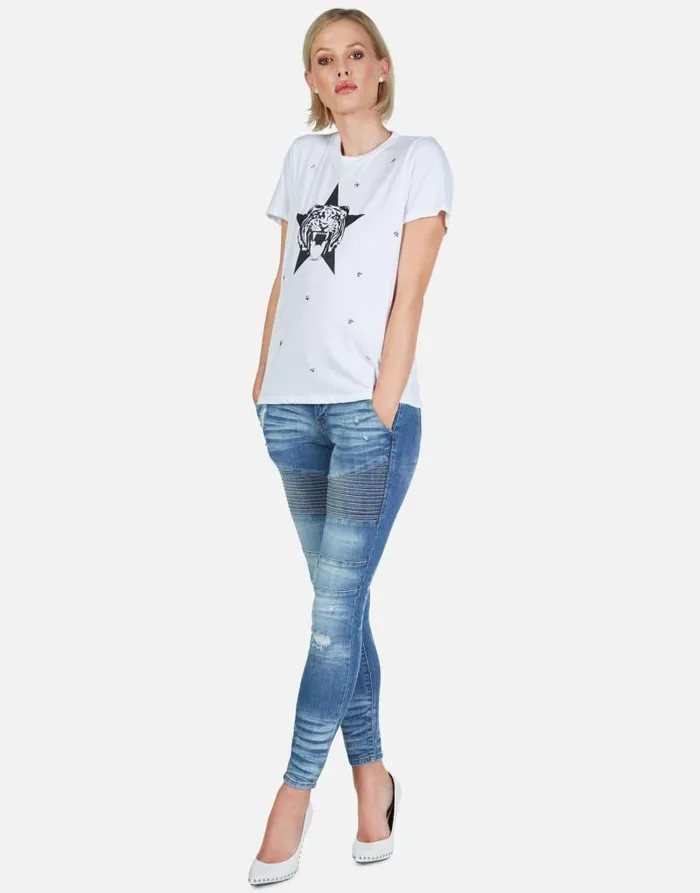 Croft Star Tiger White Women Lauren Moshi Short Sleeve