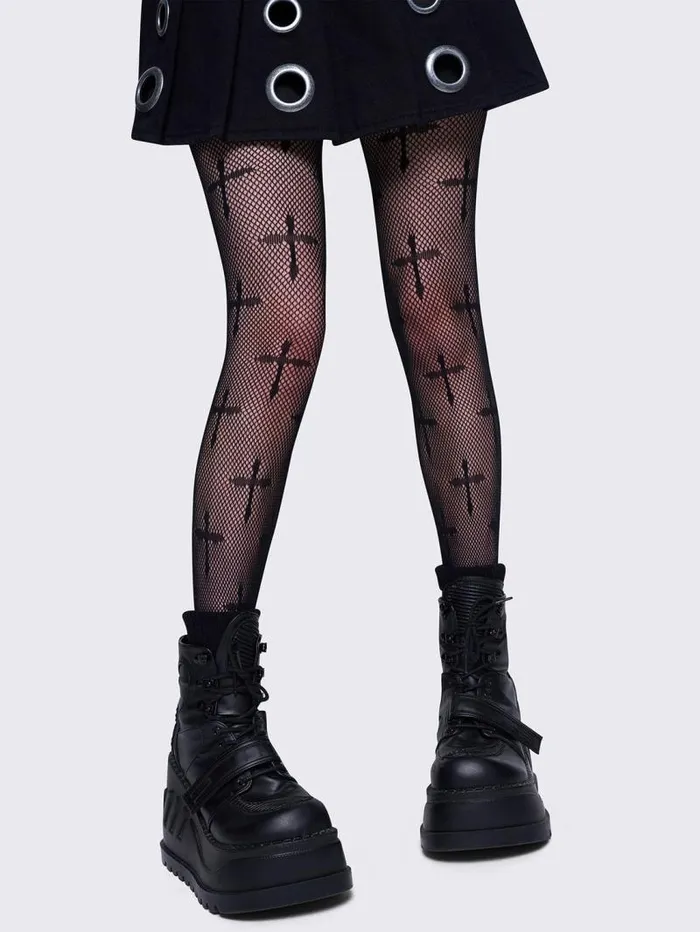 Cross Diamond Fishnet Tights Women Minga London Socks and Tights