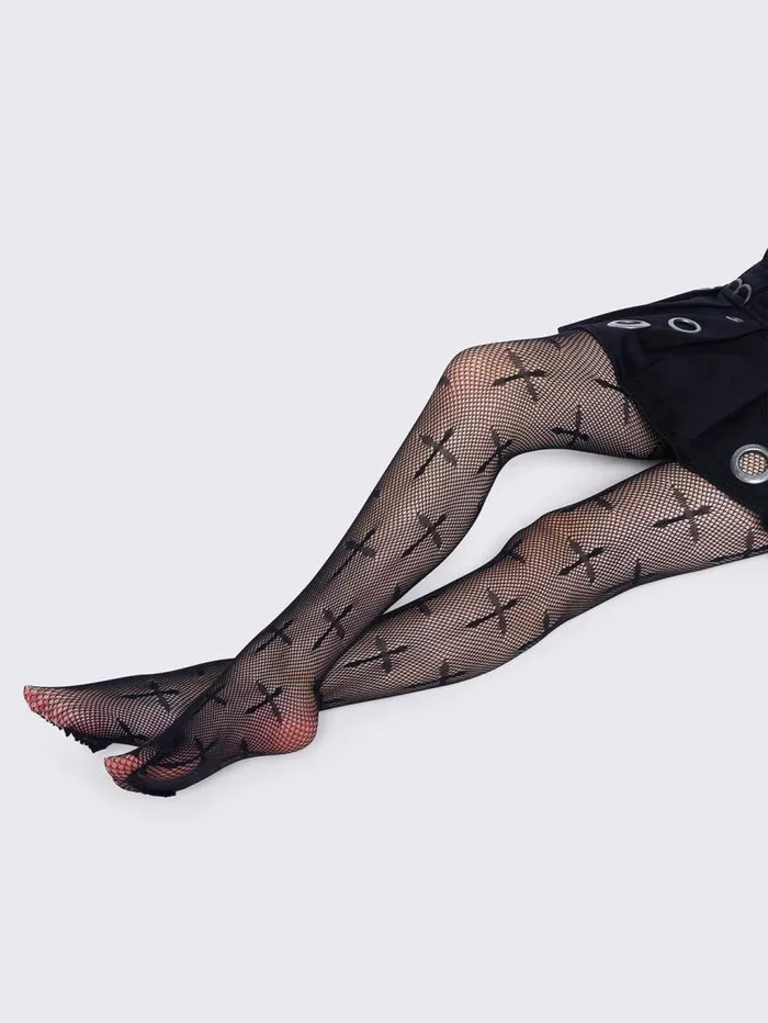 Cross Diamond Fishnet Tights Women Minga London Socks and Tights
