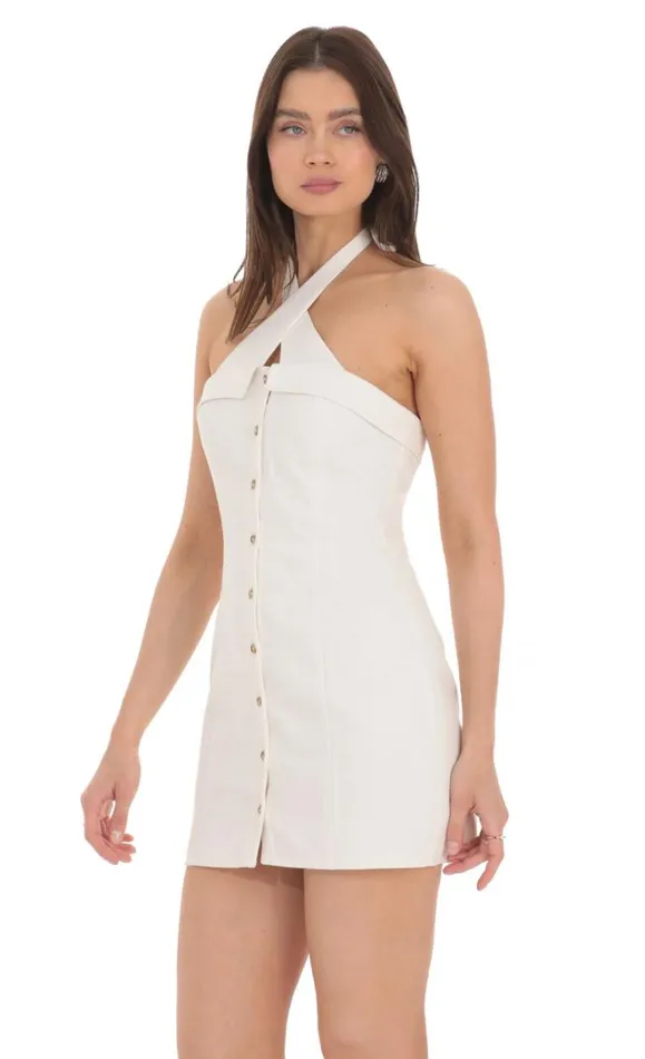 Cross Neck Halter Dress White Women LUCY IN THE SKY Mini Dresses Cross Neck Halter Dress White Women LUCY IN THE SKY Mini Dresses