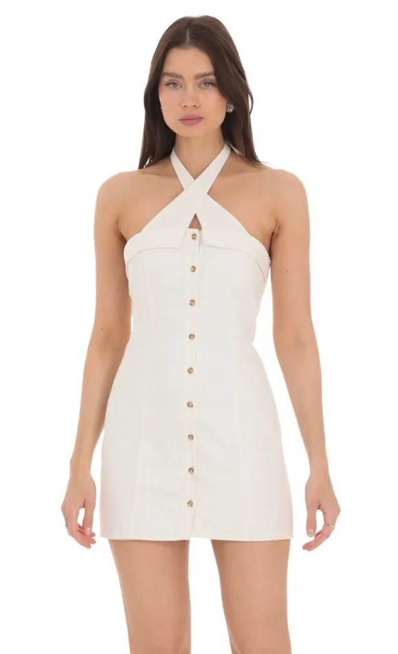 Cross Neck Halter Dress White Women LUCY IN THE SKY Mini Dresses Cross Neck Halter Dress White Women LUCY IN THE SKY Mini Dresses