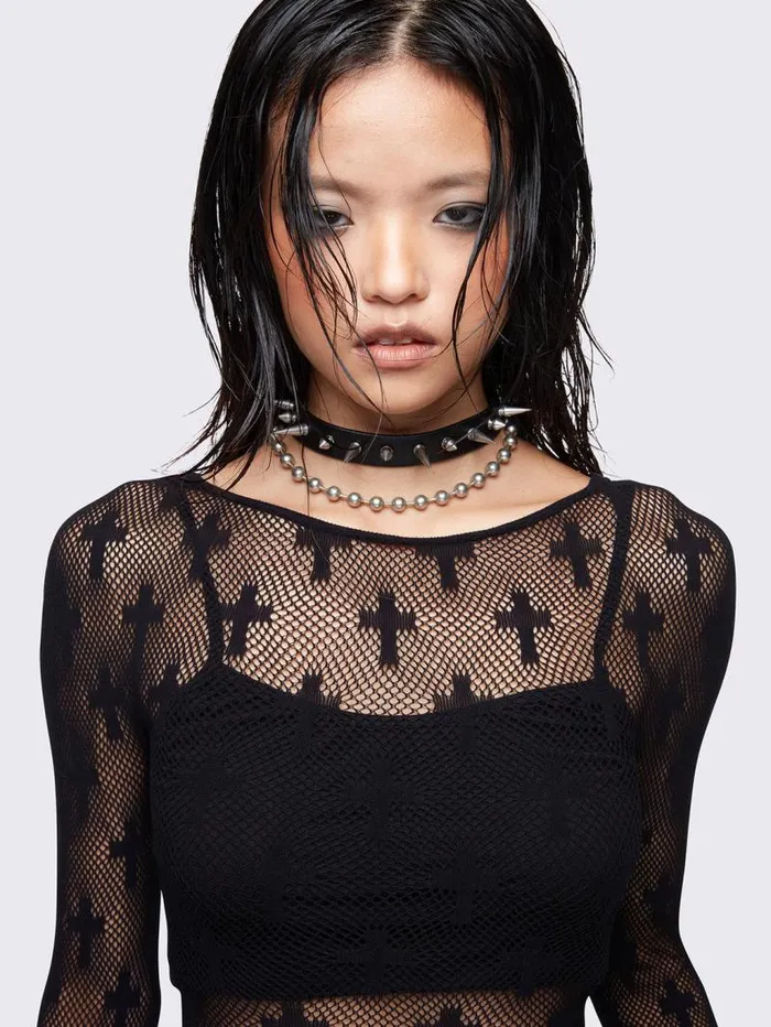 Crossed Paths Fishnet Top Women Minga London Tops and TShirts