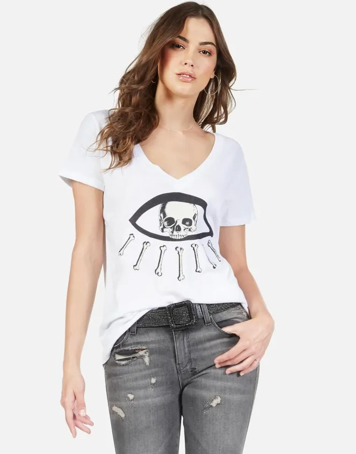 Cruz Skull Bone Eye White Women Lauren Moshi Short Sleeve