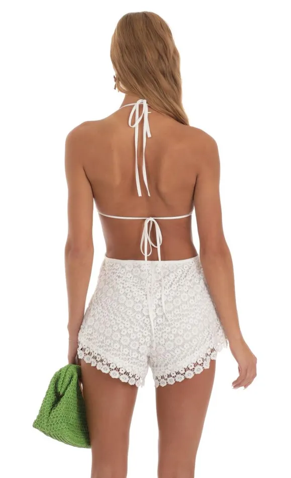 Cutout Crochet Romper White Women LUCY IN THE SKY Rompers