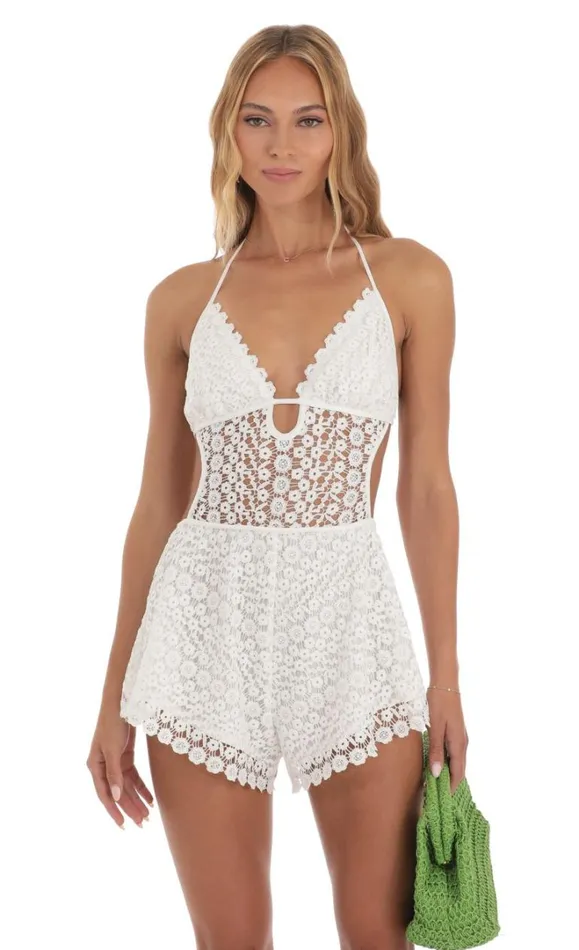 Cutout Crochet Romper White Women LUCY IN THE SKY Rompers