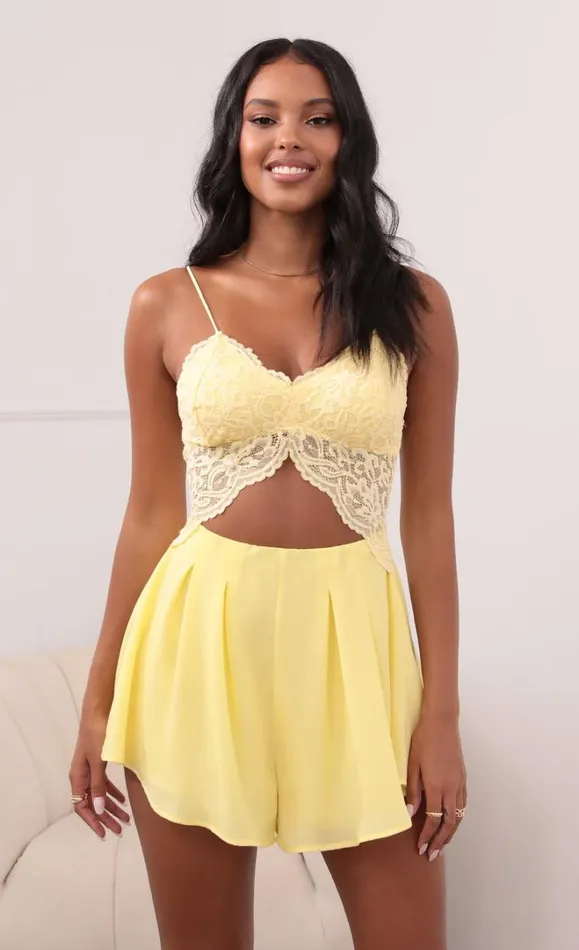 Cutout Lace Romper Yellow Women LUCY IN THE SKY Rompers