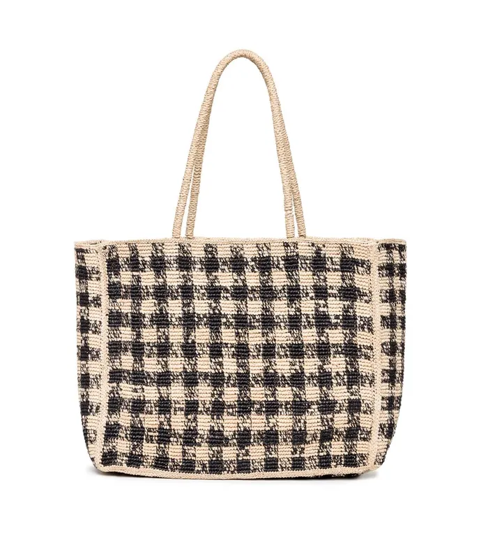 DEN Bags Women Grande Mathilde Bag Black Gingham Raffia