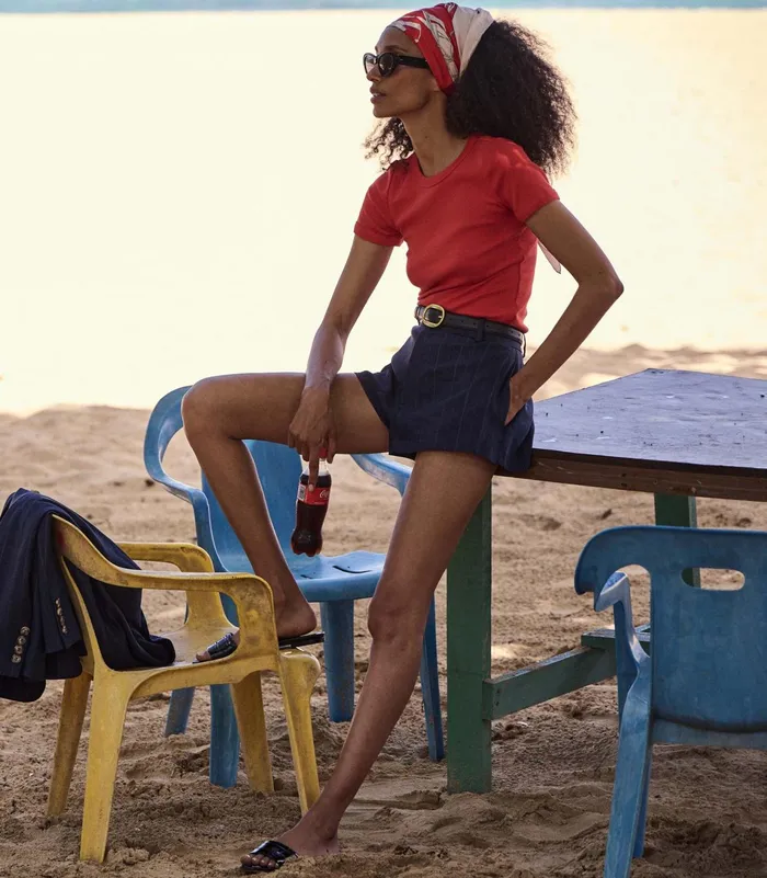 DEN Pants and Shorts Women Yvaine Short Navy Pinstripe