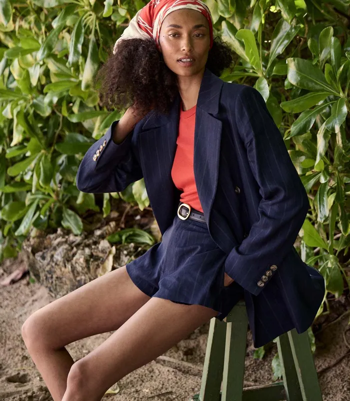 DEN Pants and Shorts Women Yvaine Short Navy Pinstripe