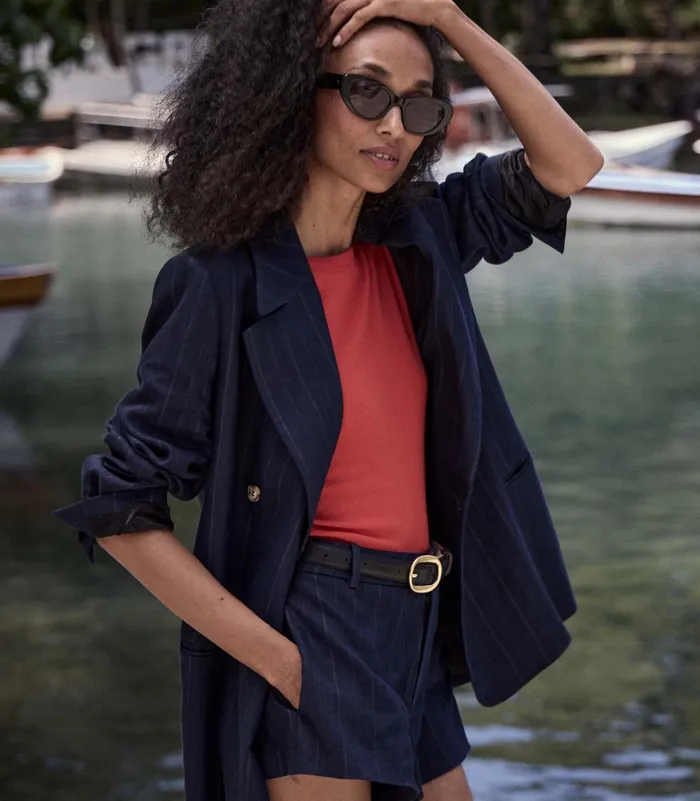 DEN Pants and Shorts Women Yvaine Short Navy Pinstripe