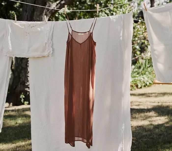 DEN Slips Women Long Deep VNeck Slip Carob