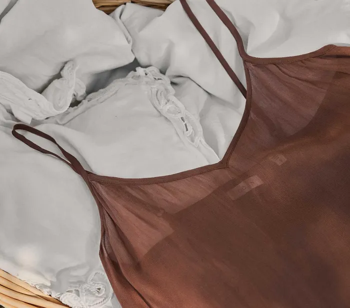 DEN Slips Women Long Deep VNeck Slip Carob DEN Slips Women Long Deep VNeck Slip Carob