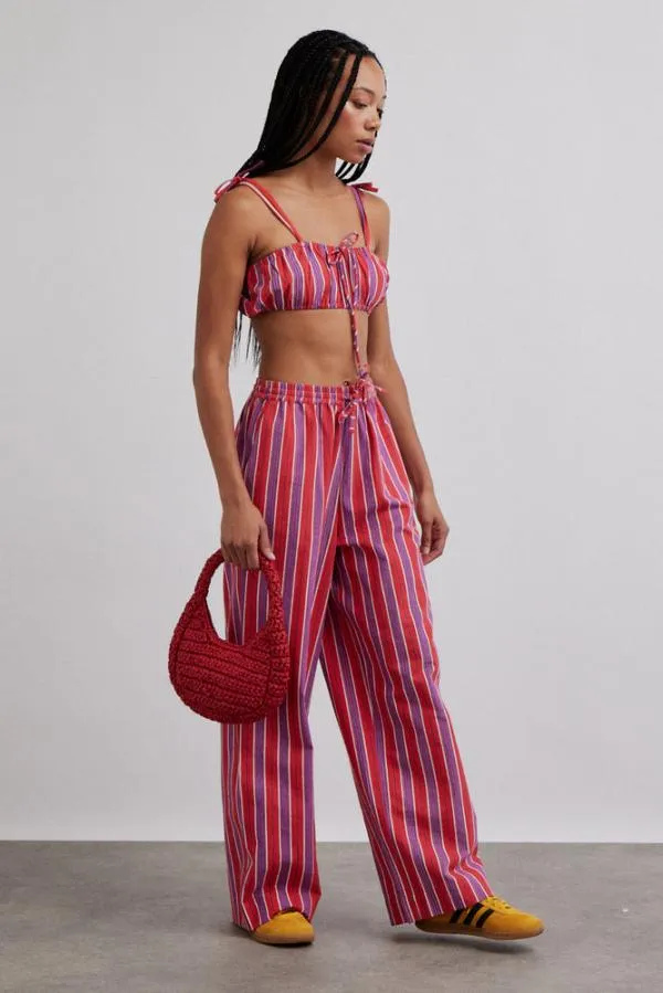 Damson Madder Coords Women Karmen Ruched Bralet 8211 Red Stripe