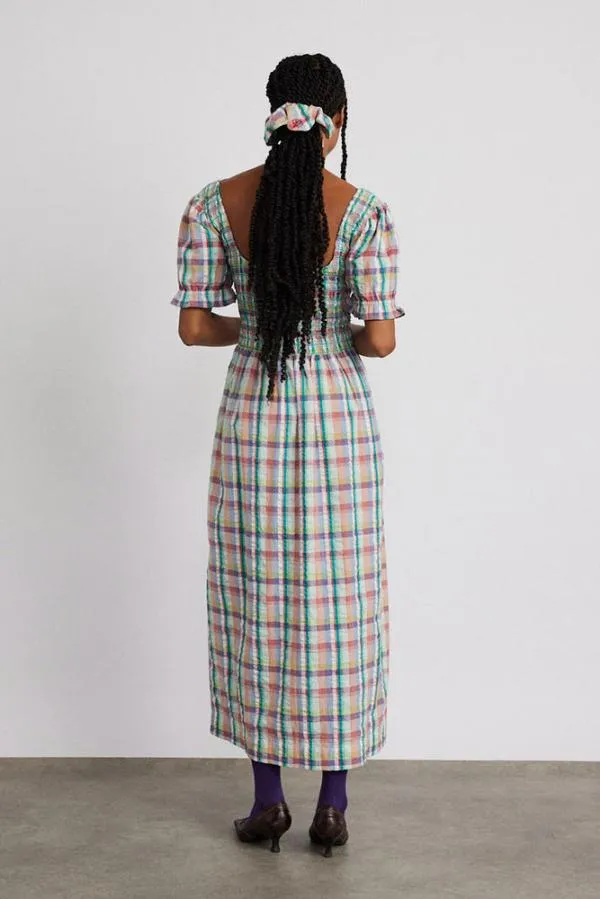 Damson Madder Coords Women Luna Shirred Midi Dress 8211 Picnic Check