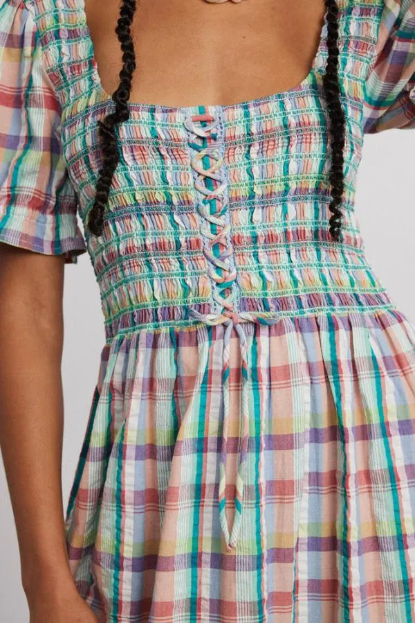 Damson Madder Coords Women Luna Shirred Midi Dress 8211 Picnic Check