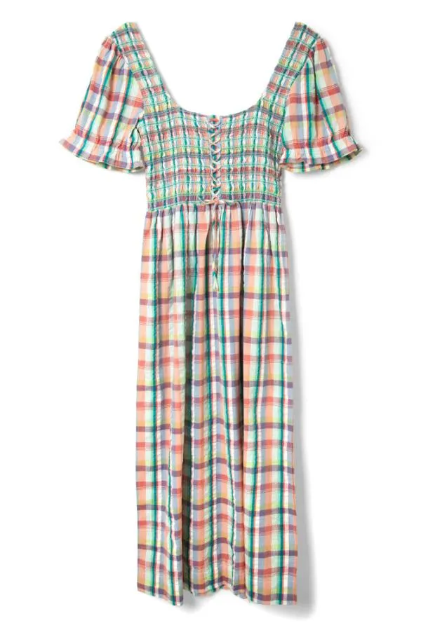 Damson Madder Coords Women Luna Shirred Midi Dress 8211 Picnic Check