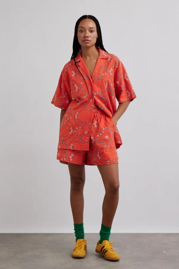 Damson Madder Coords Women Table Cloth Shorts 8211 Red Flower Embroidery