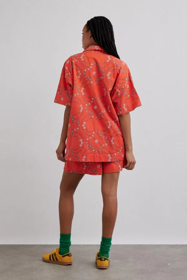 Damson Madder Coords Women Table Cloth Shorts 8211 Red Flower Embroidery